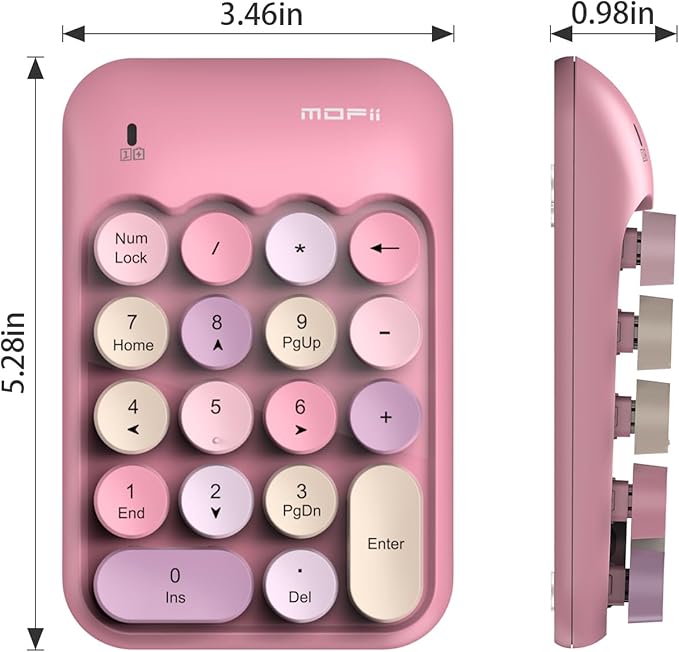 MOFII Cute Colorful Wireless Number Pad - 18 Keys, Portable 2.4 GHz with Stable Wireless Connectivity, 10-Key Financial Accounting Extension (Pink Colorful)