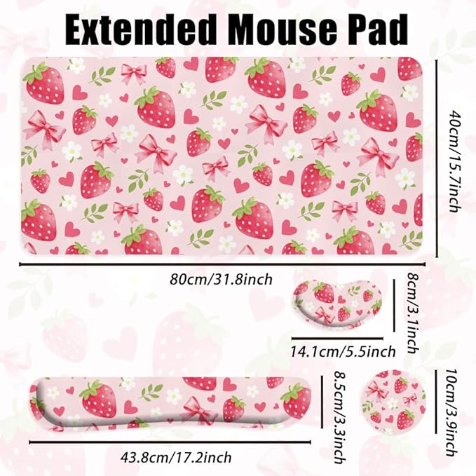 4 in 1 Large Keyboard Mouse Pad Set, Ergonomic Keyboard Wrist Rest Pad, Wrist Support Mousepad Set, Cup Coaster, Extended Desk Mat for Home Game Women Office Desk Decor Accessories(Pink)