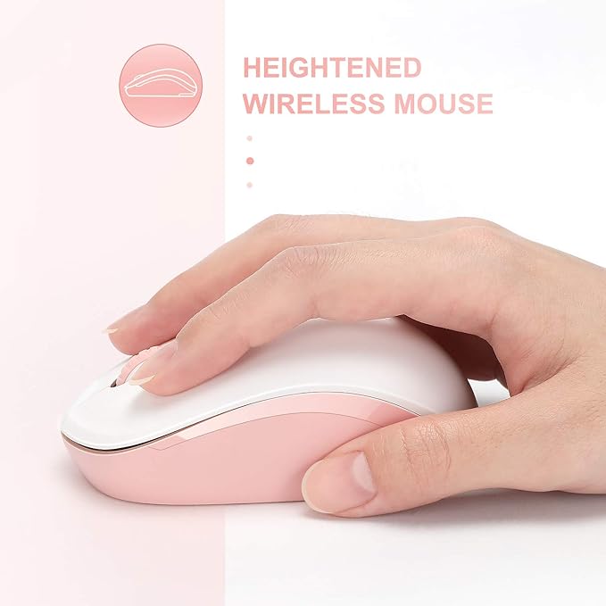 seenda Wireless Mouse for Laptop, 2.4G Noiseless Mouse with USB Receiver - Optical Tracking Portable Computer Mice for Chromebook, PC, Tablet, Windows System, 24 Months Battery Life - Pink & White