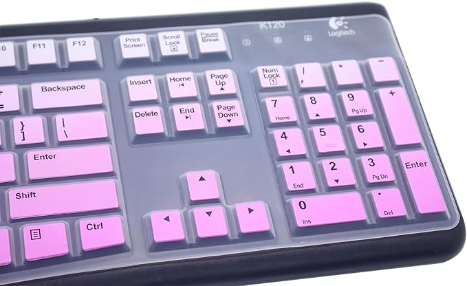 Silicone Keyboard Skin Cover Protector Compatible for Logitech K120 & MK120 Full-Size Wired Keyboard, MK120 & K120 Keyboard Protective Accessories (Ombre Purple)