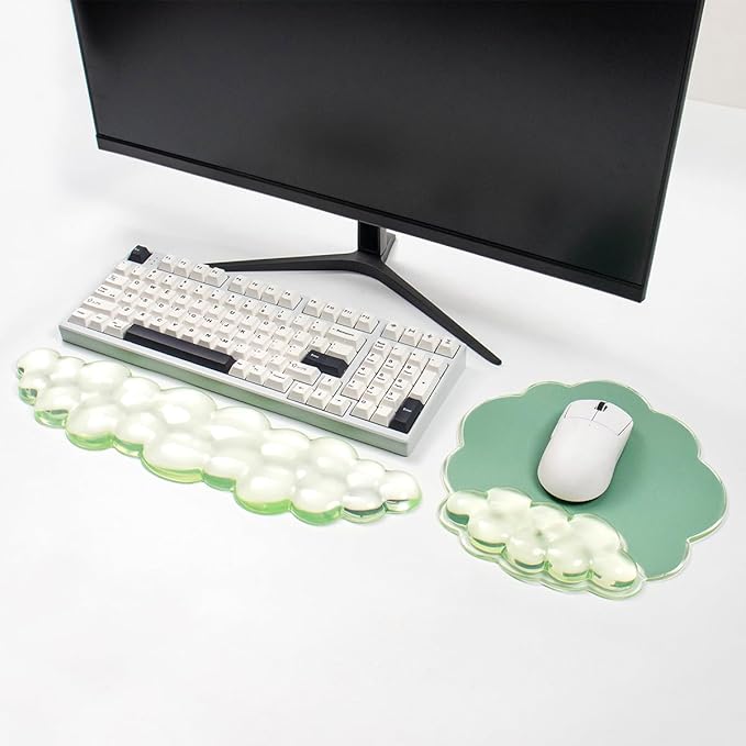 Clear Wrist Rest for Keyboard and Mouse - Ergonomic Cloud Mouse Pad with Gel Wrist Support, Non-slie Base Cute Office Accessories for/Desktop/Latop/Home/Gaming