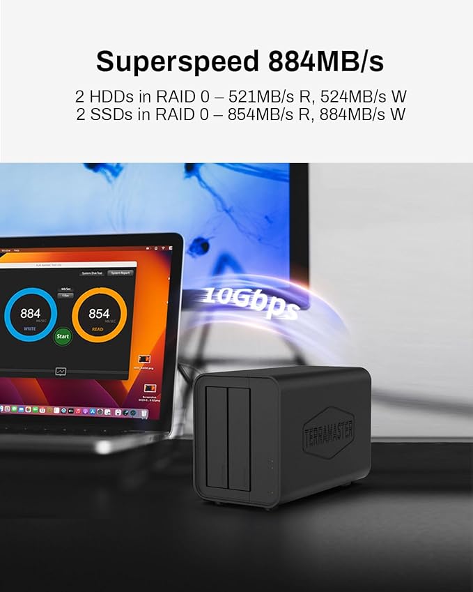 TERRAMASTER D2-320 USB RAID Enclosure - USB 3.2 Gen 2 10Gbps Type C 2Bay Direct Attached Storage Supports RAID 0, 1, Single, JBOD (Diskless)