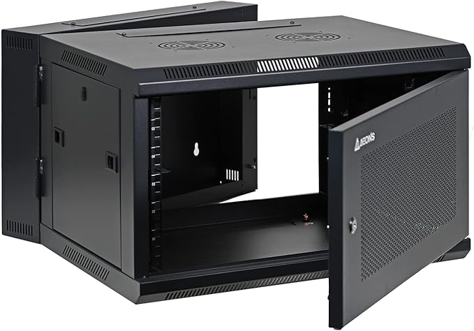 AEONS 6U Professional Wall Mount IT Cabinet Enclosure Double Section Hinged Swing Out 19-Inch Server Network Rack with Vented Door 22-Inches Deep Black (Fully Assembled)