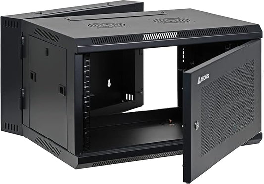 AEONS 6U Professional Wall Mount IT Cabinet Enclosure Double Section Hinged Swing Out 19-Inch Server Network Rack with Vented Door 22-Inches Deep Black (Fully Assembled)