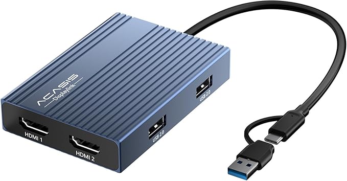 ACASIS USB C to Dual HDMI DisplayLink Adapter, 4K@60Hz, 2 HDMI & 3 USB-A Ports, 100W PD Charging, USB C DisplayLink Docking Station for Mac M1/M2/M3/Windows,USB A/C to Dual Monitor Adapter