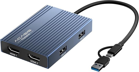 ACASIS USB C to Dual HDMI DisplayLink Adapter, 4K@60Hz, 2 HDMI & 3 USB-A Ports, 100W PD Charging, USB C DisplayLink Docking Station for Mac M1/M2/M3/Windows,USB A/C to Dual Monitor Adapter