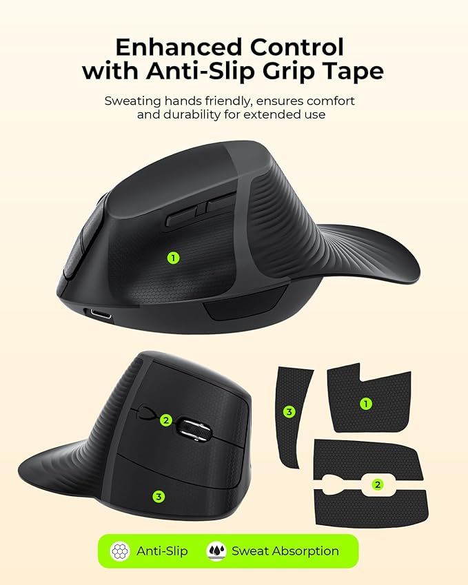 seenda Ergonomic Mouse Rechargeable, Multi-Device Connection（2.4G&Type C, Vertical Wireless Mouse with Instant Desktop Return Key, Palm Rest, Anti-Slip Optical Mice for Mac OS, Windows, Black