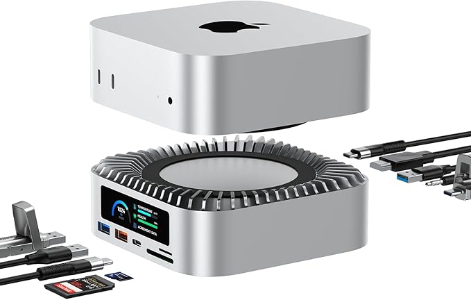 All-in-One Dock for Mac mini M4 with Smart Displays, NVMe/SATA SSD Enclosure, 4K60Hz HDMI, 10G USB-A/C, 5G USB-A*2, USB-C Charging, SD/TF, Audio – Mac mini M4 HUB &Docking Station