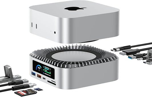 All-in-One Dock for Mac mini M4 with Smart Displays, NVMe/SATA SSD Enclosure, 4K60Hz HDMI, 10G USB-A/C, 5G USB-A*2, USB-C Charging, SD/TF, Audio – Mac mini M4 HUB &Docking Station