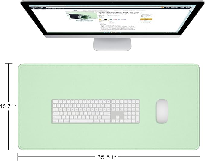 Dapesuom Large Gaming Mouse Pad, Extended Mouse Mat with Stitched Edges, Full Size Keyboard Pad with Non-Slip Base, Big XXL Computer Desk Mats for Gamer, Laptop, Office, 35.5 x 15.7in, Lake Green