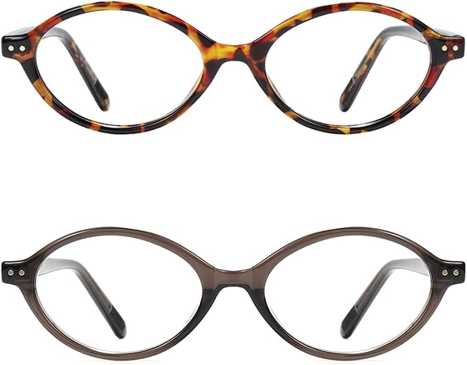 Slocyclub 2pack Oval Blue Light Blocking Glasses for Women Men, Small 90s Retro Oval Frame Bluelight Glasses for Gaming/Computer/Screen(Whiskey Tortoise Crystal Smoky Brown)