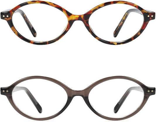 Slocyclub 2pack Oval Blue Light Blocking Glasses for Women Men, Small 90s Retro Oval Frame Bluelight Glasses for Gaming/Computer/Screen(Whiskey Tortoise Crystal Smoky Brown)