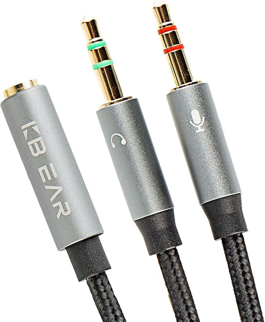 Headphone Splitter for Computer, KBEAR KA01 3.5mm Female to 2 Dual 3.5mm Male Braided Audio Adapter Cable, Y Splitter Audio Cable-Separate Microphone & Headphone Port Gaming Headset Earphone Adapter