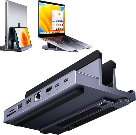 Laptop Docking Station Stand: QUUGE 7 in 1 USB C Dock with HDMI 2.0 4K 60Hz, RJ45 Ethernet, 2 USB3.0 Ports, 100W PD, MicroSD/SD 3.0, Universal Laptop Stand Docking Station