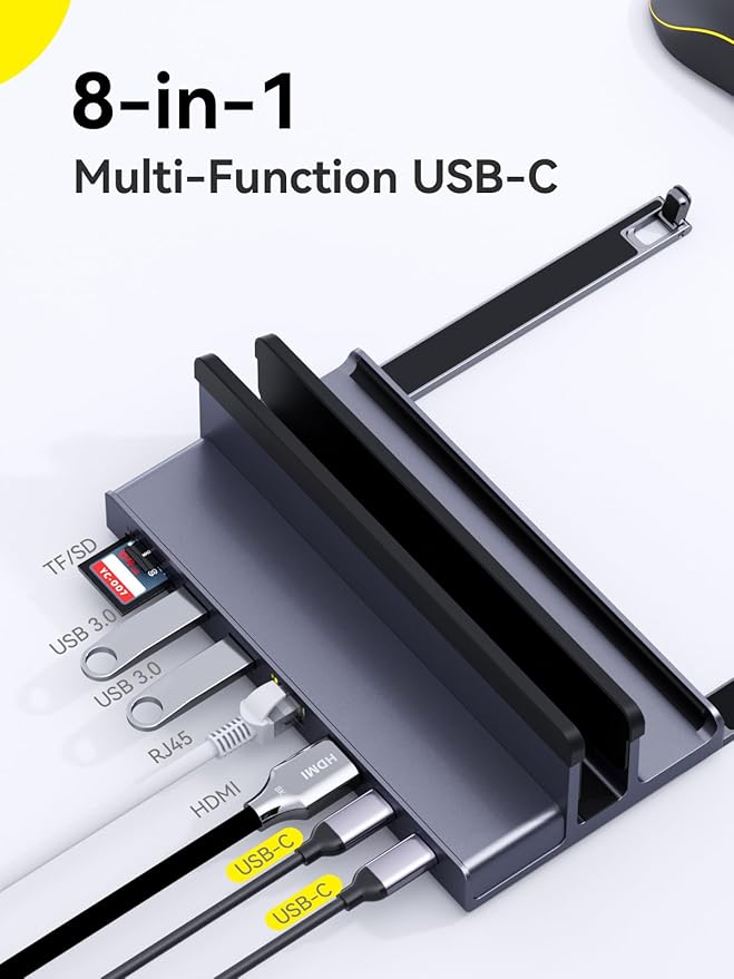 Laptop Docking Station Stand: QUUGE 7 in 1 USB C Dock with HDMI 2.0 4K 60Hz, RJ45 Ethernet, 2 USB3.0 Ports, 100W PD, MicroSD/SD 3.0, Universal Laptop Stand Docking Station