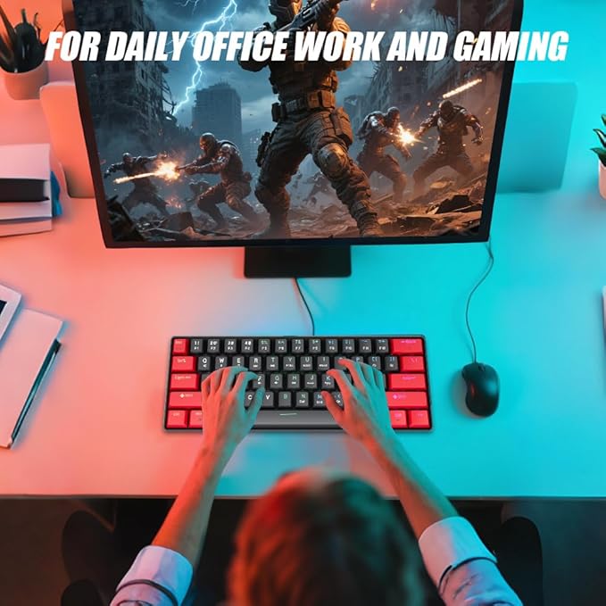 abucow 60% Mechanical Gaming Keyboard Black Switch Wired Compact Keyboard Anti-Ghosting No-Conflict 61 Swappable keycaps Ergonomic Design for Windows/Mac
