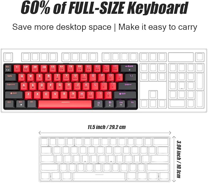 abucow 60% Mechanical Gaming Keyboard Balck Switch Wired Compact Keyboard Anti-Ghosting No-Conflict 61 Swappable keycaps Ergonomic Design for Windows/Mac