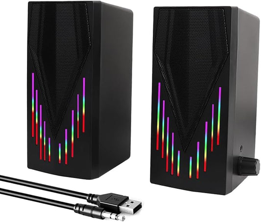 Black Wired Computer Speakers, USB Powered Gaming Speakers with Zero-Lag Audio, Dynamic RGB Lighting, 3.5mm Aux Cable for PC Desktop Monitor Laptop Tablet