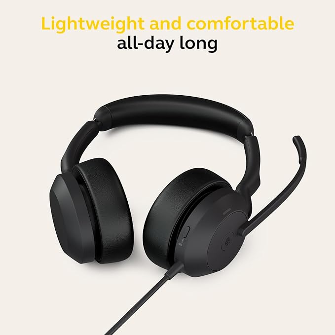 Jabra Evolve2 50 Wired Stereo Headset - with AirComfort Technology, Noise-Cancelling Mics & Active Noise Cancellation - MS Teams Certified, Works with All Other Platforms - Black