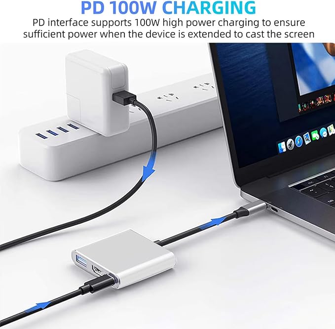USB-C to HDMI Adapter (Supports 4K / 30Hz) - Type- C 3 in 1 Converter Cable for 2017/2018 MacBook Pro, MacBook, Mac Pro, iMac, Chromebook, & More USB 3.0 Type-C Devices