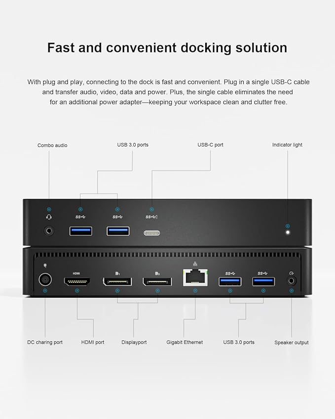 D6000 Universal Docking Station, USB 3.0 and USB C Single 5K or Triple 4K Display Docking Station with Two DisplayPort and HDMI for Windows and Mac (1HDMI, 2DP, 1Audio, 4USB3.0, 1USB C, 1Speaker Out)