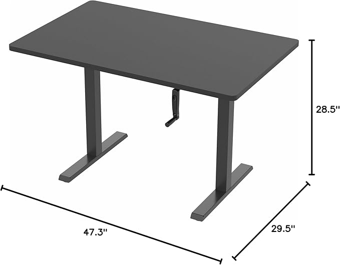 VIVO Manual Height Adjustable 48 x 30 inch Stand Up Desk, Black Solid One-Piece Table Top, Black Frame, Standing Workstation with Foldable Handle, DESK-KIT-MB5B