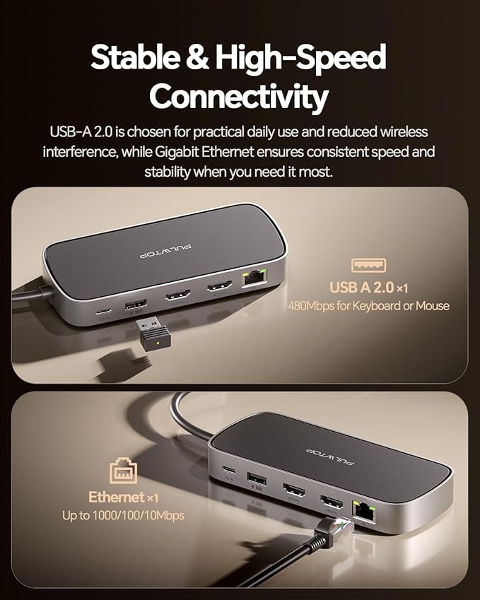 MacBook Pro Docking Station Dual Monitor 4K@60Hz for MacBook Pro/Air M5/M4/M3 Pro & Max, Mac Docking Station Dual Monitor, Macbook Pro Dock with 2HDMI,PD,Ethernet,USB A/C 10Gbps,SD/TF, USB 2.0