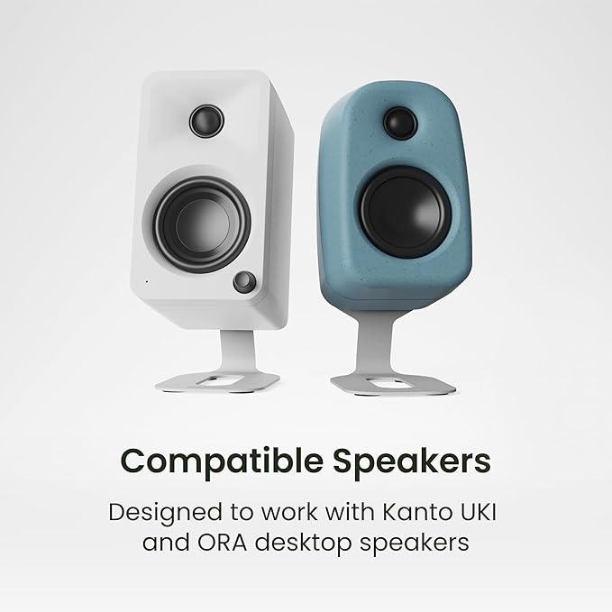 Kanto SU2 Rear-Mounted Desktop Speaker Stands for Uki and Ora | Elevated and Angled to Improve Sound | ¼-20 Thread | Holds 3.1 lbs | Pair | White