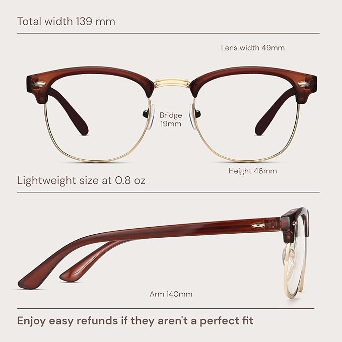 racico Blue Light Glasses for Men – Computer Gaming Blocking Glasses Anti Eyestrain, UV Clear Lens, Vintage Blue Blockers