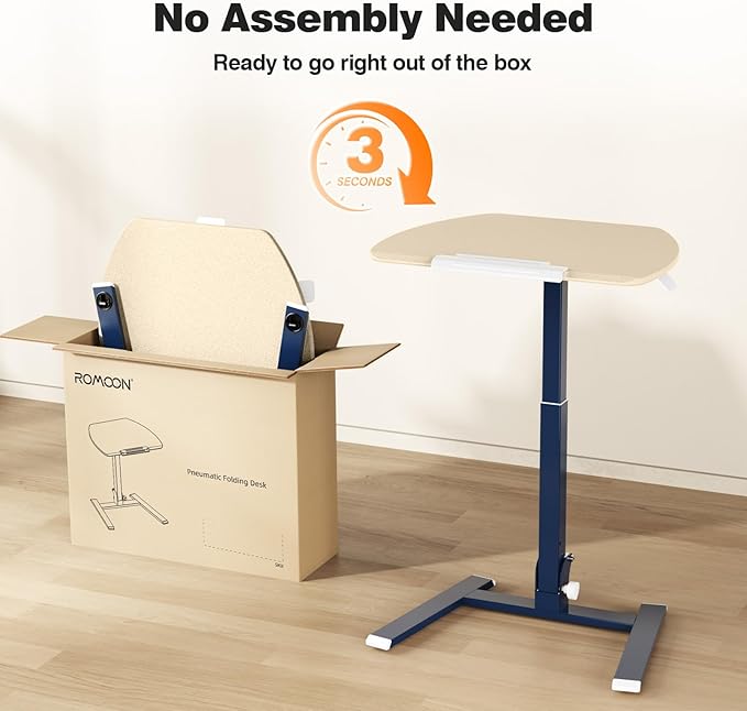 ROMOON Foldable Standing Desk with No-Assembly Design, Rolling Height-Adjustable Sit-Stand Table with Wheels, Space-Saving Portable Laptop Cart for Home Office and Small Space (Oat Yellow)