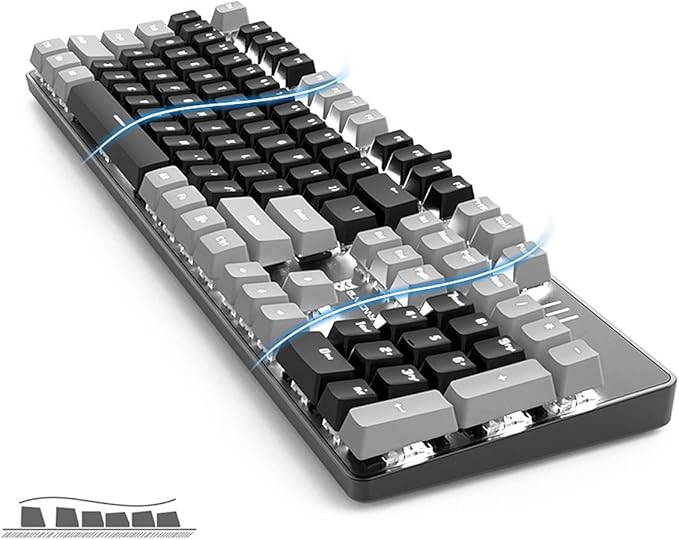 104 Keys Full Size Mechanical PC Gaming Keyboard | Hot Swappable LED Backlit Light Up Wired Mechanical Computer Keyboards | Brown Switch US Layout Black & Grey Keycaps Keyboard for Gaming
