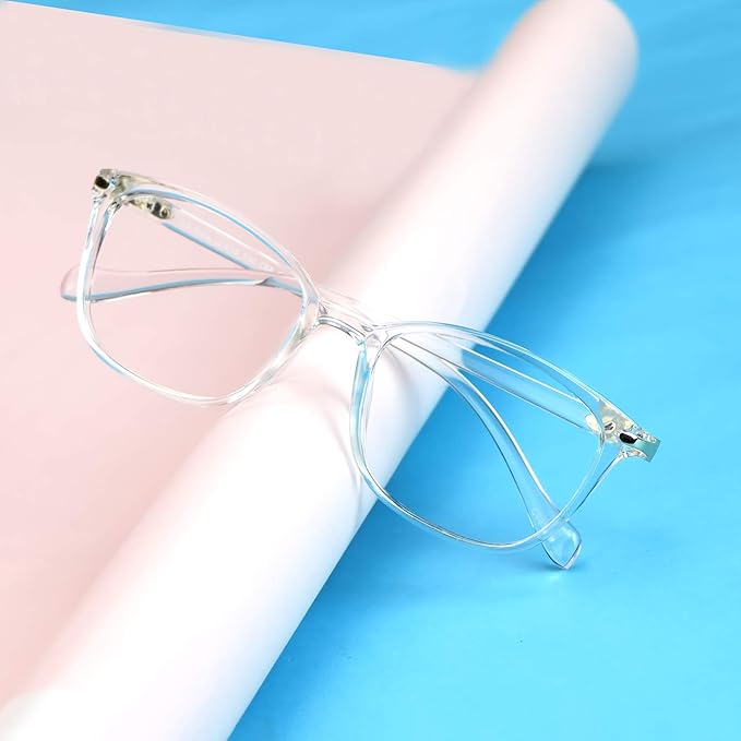 VisionGlobal Blue Light Blocking Glasses for Women Men, Stylish Square Frame (Clear, No Magnification)