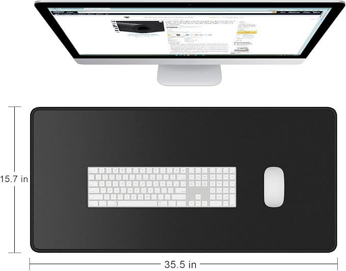 Dapesuom Large Gaming Mouse Pad, Extended Mouse Mat with Stitched Edges, Full Size Keyboard Pad with Non-Slip Base, Big XXL Computer Desk Mats for Gamer, Laptop, Office, 35.5 x 15.7in, Jet Black
