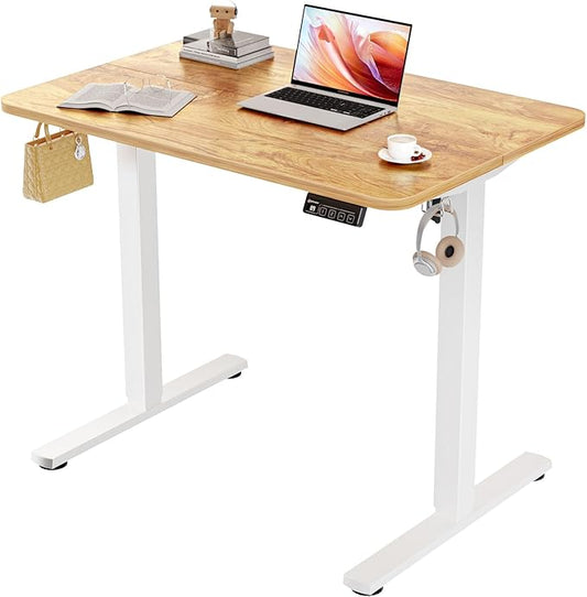 ERGOMAKER 35" Electric Standing Desk, Adjustable Height, Sit Stand Up Desk for Home Office & Computer Workstations, Memory Controller, Light Rustic Brown