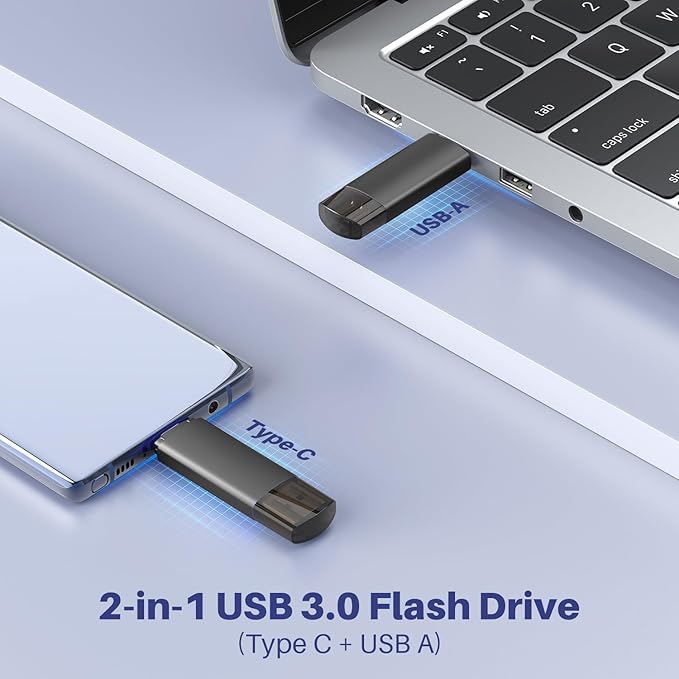 64GB USB C Flash Drive Dual USB 3.0 Flash Drive Type C + USB A Portable Type-C Flash Drive 2-in-1 USB-C Thumb Drive for Smartphone Tablet Computer Mac iPhone Black (2 Pack)