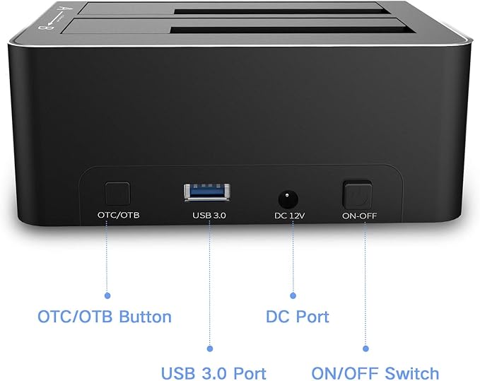 SATA to USB 3.0 Dual Bay Hard Drive Dock for 2.5"/3.5" SATA HDD SSD with Micro SD Card Reader 2 USB 3.0 Port, Offline Clone Function External Hard Drive Docking Station, 2X20TB and UASP Support