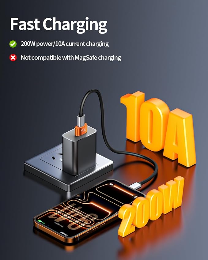 USB to USB C Adapter 4 Pack,10A 200W Fast Charging USB2.0 480Mbps Data Transfer,USB C Female to A Male Charger Converter for Ma-cBook Pad Phone 17/16/15 G-alaxy Xpe-ria Smartphone Laptop Tablet Orange