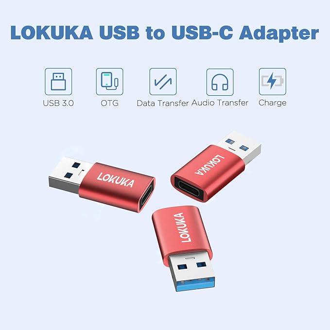 USB C Female to USB Male Adapter 3-Pack, 5Gbps USB A 3.0 to Type C Converter for Laptop, PC, Car to Flash Disk, USB C Headphones, Mobile, Pad, Red