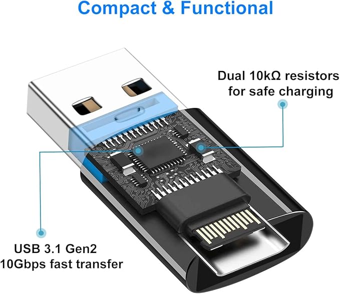 USB to USB C Adapter, Type C to USB 3.1 Adapter 10Gbps Compatible with iPhone 17 16 15 14 13 12, Samsung Galaxy S25 S24 S23 S22 S21, MacBook, PC, Laptop (Grey)