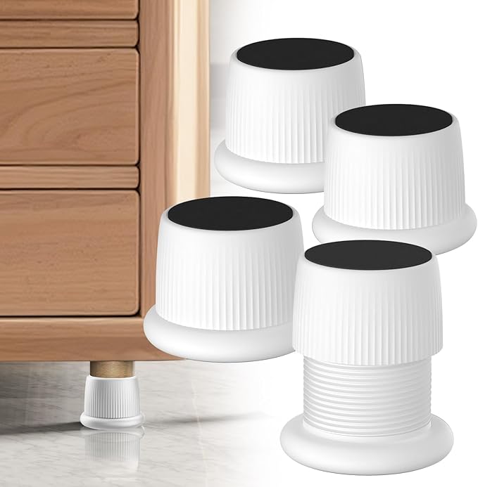 1.6-2.6 Inch Adjustable Bed Risers, Durable ABS & Anti Slip Bed Stoppers for Headboard, Suitable for Small Furniture Risers, Such As Table Risers, Chair Risers, Desk Leg Riser, White 4 Pack