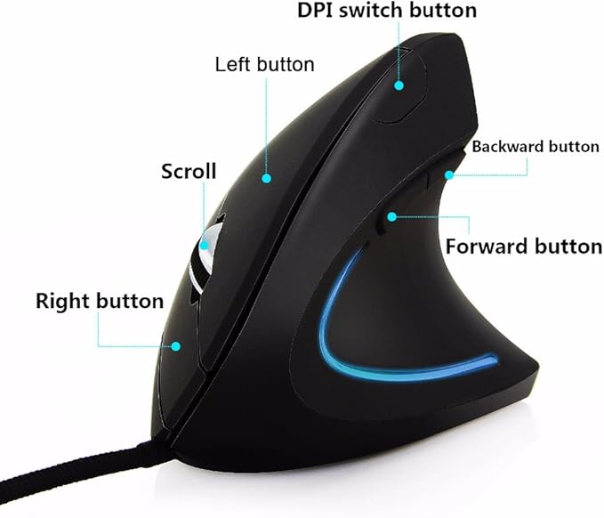 Ai5G Wired Vertical Mouse Adjustable DPI Laptop Desktop Computer Mouse Optical Mice (for Right Hand)