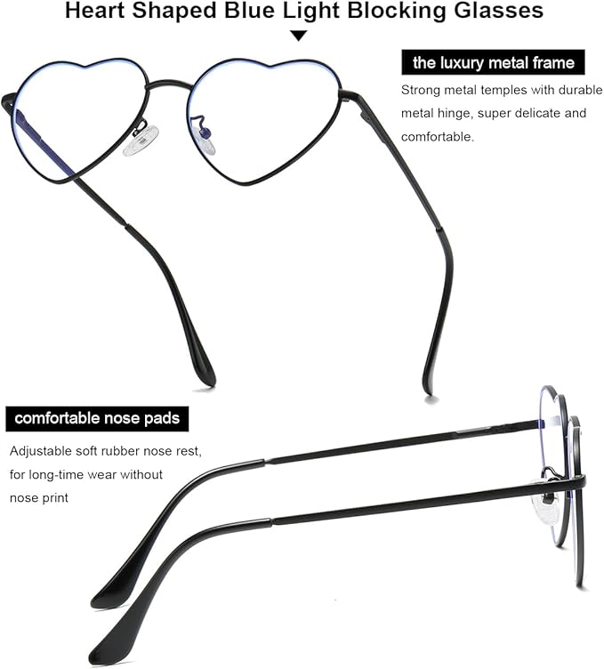 Gleyemor Heart Shaped Blue Light Glasses for Women Cute Computer Glasses