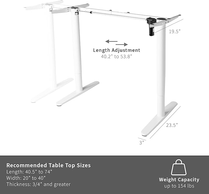VIVO Electric Single Motor Standing Desk Frame for 41 to 74 in Table Tops, Memory Height Adjustment, Frame Only, White, DESK-E151EW