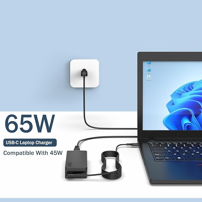 XOUBZ 65W USB C Laptop Charger Compatible with Lenovo ThinkPad Yoga Chomebook and More USB Type C Power Adapter