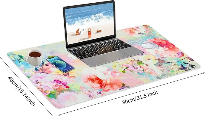 Pink Floral Desk Mat for Desktop, Women Girls Pink Mouse Pad Large, Desk Decor for Women, Desk Protector Mouse Pads for School Office Home/31.5" X 15.7"