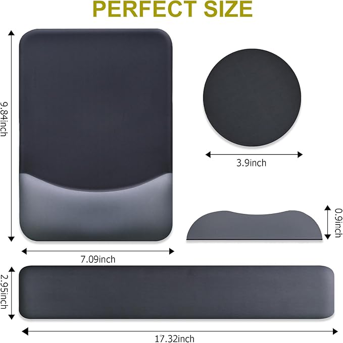 Gel Mouse Pad with Wrist Rest, Ergonomic Keyboard Wrist Rest and Wrist Rest for Computer Keyboard, Typing Pain Relief, Non-Slip Base Rectangular Memory Foam Mousepad for Gaming, Office, Onyx Black