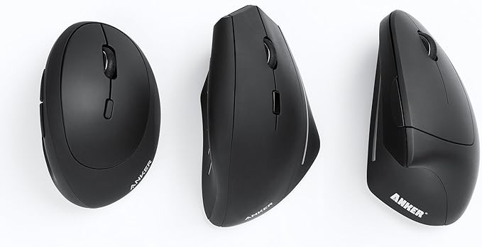 Anker USB Wired Vertical Mouse, Ergonomic Design Mouse for Computer and Laptop, 5 Buttons, 1000/1600 DPI, Optical Technology, USB Corded - Black