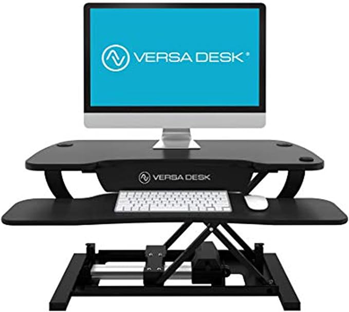 VERSADESK® PowerPro™ 48” x 24” Extra Wide Electric Sit-to-Stand Desk Converter w/ Keyboard Tray for Home or Office | USB Charging Port | Supports Multiple Monitors | Lifts 80 lbs. - Black