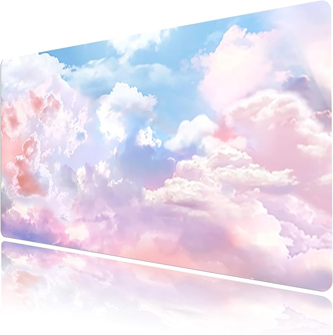 HVEST Pink Cloud Mouse Pad Pink Cute Desk Mat XXL Large Gaming Mouse Pad for Computer Keyboard Laptop, Mousepad with Stitched Edges, Home Office Desk Decor Accessories for Girl Women 31.5'' x 15.7''
