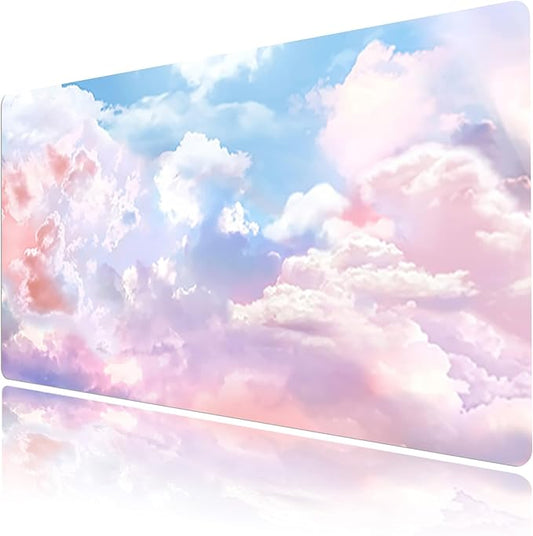 HVEST Pink Cloud Mouse Pad Pink Cute Desk Mat XXL Large Gaming Mouse Pad for Computer Keyboard Laptop, Mousepad with Stitched Edges, Home Office Desk Decor Accessories for Girl Women 31.5'' x 15.7''